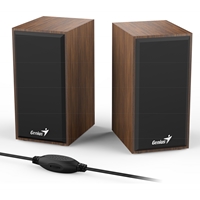 Genius SP-HF180 6W Wooden Desktop USB 2.0 Stereo Speakers with 3.5mm Audio Jack & Volume Control, Natural Wood